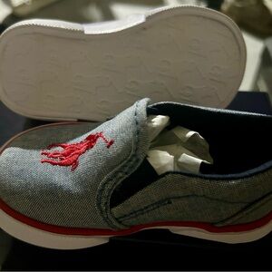 Toddlers Polo by Ralph Lauren Blue and Red Sneakers Casual Slip-On